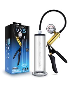Blush Performance VX6 Vacuum Penis Pump w/Brass Pistol & Pressure Gauge - Clear