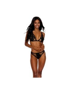 Mesh Bra w/Floral Embroidered Cups & Panty Black